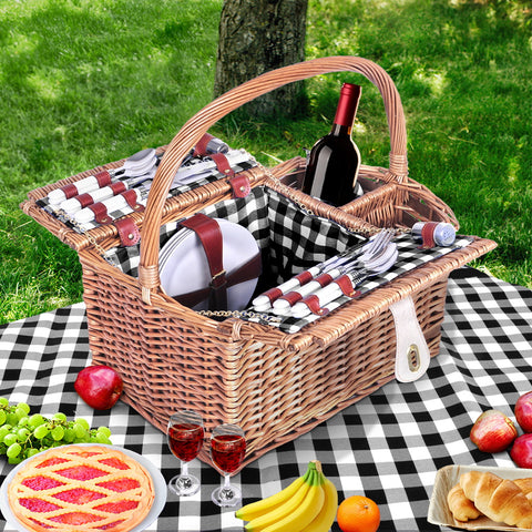 Image of Alfresco 4 Person Picnic Basket Set Basket Outdoor Insulated Blanket Deluxe