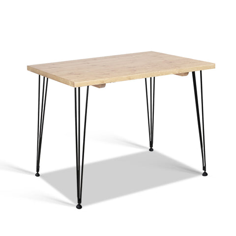 Image of Artiss Dining Table 4 Seater 100 x 65cm Pine Wood Industrial Scandinavian Timber Metal Black Legs Brown Rectangular Tables 