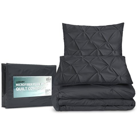 Image of Giselle Quilt Cover Set Diamond Pinch Black - Queen