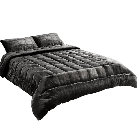 Image of Giselle Bedding Faux Mink Quilt Super King Charcoal