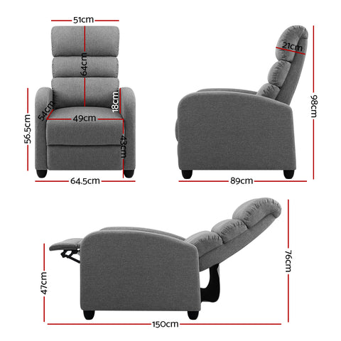 Image of Artiss Luxury Recliner Chair Chairs Lounge Armchair Sofa Fabric Cover Grey