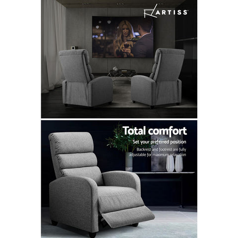 Image of Artiss Luxury Recliner Chair Chairs Lounge Armchair Sofa Fabric Cover Grey