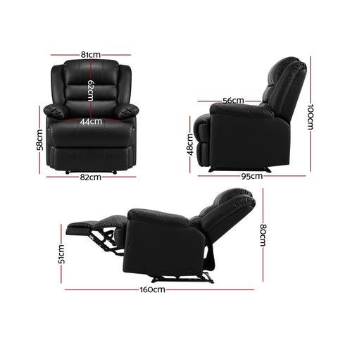 Image of Artiss Recliner Chair Leather Black Cissy