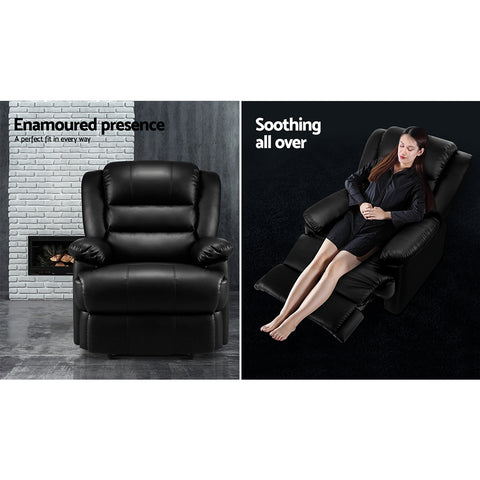 Image of Artiss Recliner Chair Leather Black Cissy