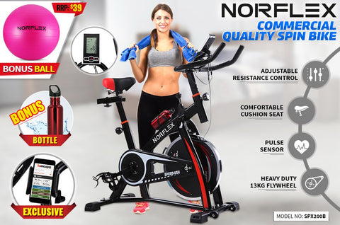 Image of Norflex Spin Bike Exercise Ball Flywheel Fitness Commercial Home Workout Gym
