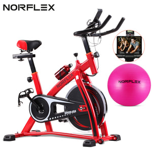 Norflex Spin Bike Exercise with Ball Flywheel Fitness Commercial Home Workout Gym Red
