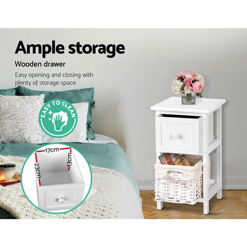Image of 2 PCS Artiss Bedside Table - White