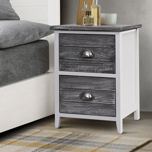 2x (Two) Artiss Bedside Table Nightstands 2 Drawers Storage Cabinet Bedroom Side Grey