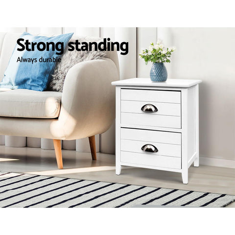 Image of Artiss 2x Bedside Table Nightstands 2 Drawers Storage Cabinet Bedroom Side White