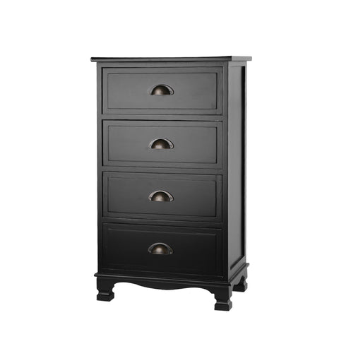 Image of Artiss Vintage Bedside Table Chest 4 Drawers Storage Cabinet Nightstand Black
