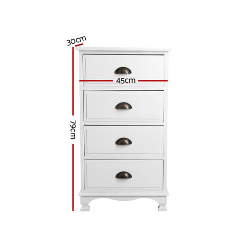 Image of Artiss Vintage Bedside Table Chest 4 Drawers Storage Cabinet Nightstand White