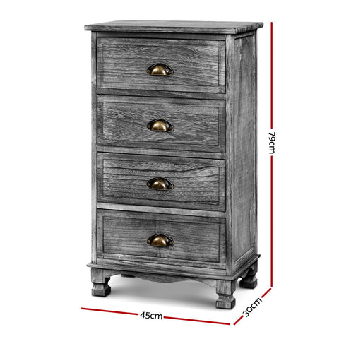 Image of Artiss Bedside Tables Drawers Cabinet Vintage 4 Chest of Drawers Grey Nightstand