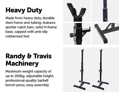 Image of Pair of Adjustable Rack Sturdy Steel Squat Barbell Bench Press Stands GYM or HOME