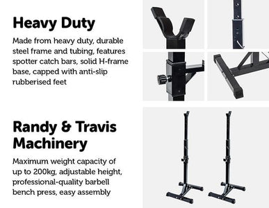 Pair of Adjustable Rack Sturdy Steel Squat Barbell Bench Press Stands GYM or HOME