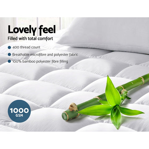 Image of Giselle King Single Mattress Topper Bamboo Fibre Pillowtop Protector