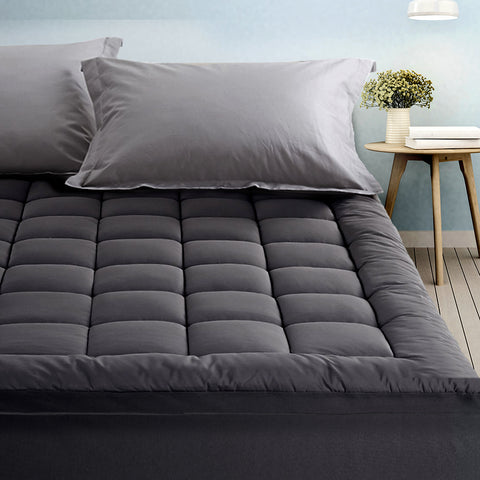 Image of Giselle Queen Mattress Topper Pillowtop 1000GSM Charcoal Microfibre Bamboo Fibre Filling Protector