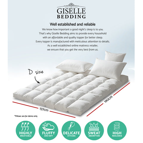 Image of Giselle Double Mattress Topper Pillowtop 1000GSM Microfibre Filling Protector