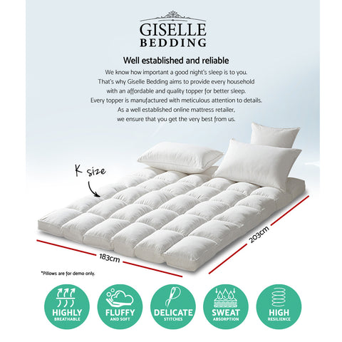 Image of Giselle King Mattress Topper Pillowtop 1000GSM Microfibre Filling Protector