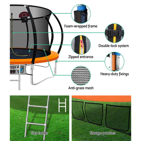 Image of Everfit 10FT Trampoline Round Trampolines Kids Enclosure Safety Net Pad Outdoor Orange