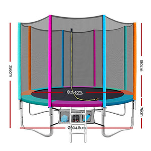Everfit 10FT Trampoline Round Trampolines Kids Enclosure Safety Net Pad Outdoor Multi-coloured Flat