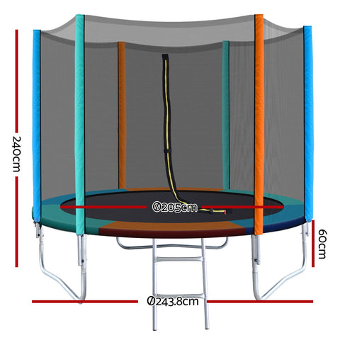 Image of Everfit 8FT Trampoline Round for Kids Enclosure Safety Net Pad Outdoor Multi-coloured Flat