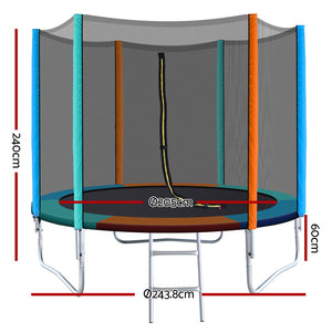 Everfit 8FT Trampoline Round for Kids Enclosure Safety Net Pad Outdoor Multi-coloured Flat