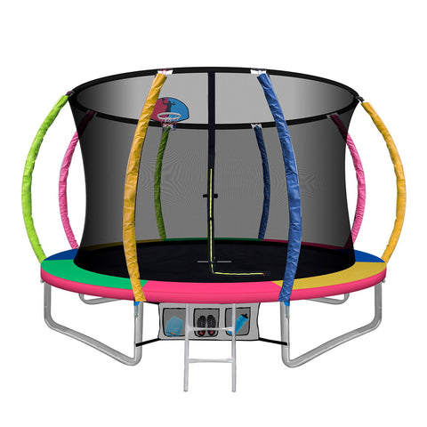 Image of Everfit 10FT Trampoline Round Trampolines With Basketball Hoop Kids Present Gift Enclosure Safety Net Pad Outdoor Multi-coloured
