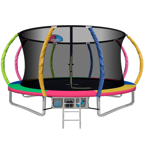 Image of Everfit 12FT Trampoline Round Trampolines With Basketball Hoop Kids Present Gift Enclosure Safety Net Pad Outdoor Multi-coloured
