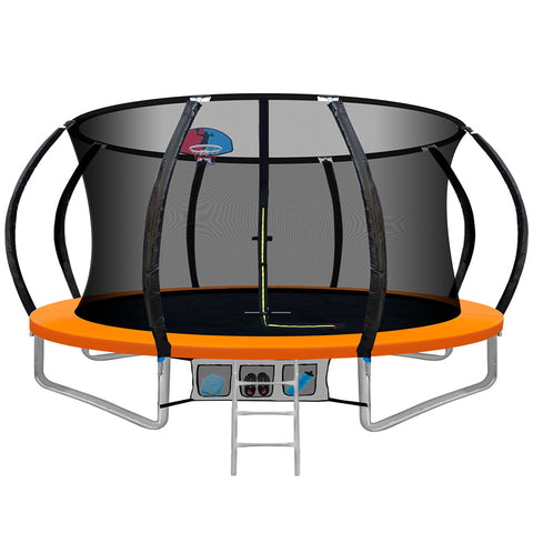 Image of Everfit 12FT Trampoline Round Trampolines With Basketball Hoop Kids Present Gift Enclosure Safety Net Pad Outdoor Orange