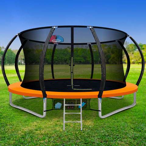 Image of Everfit 12FT Trampoline Round Trampolines With Basketball Hoop Kids Present Gift Enclosure Safety Net Pad Outdoor Orange