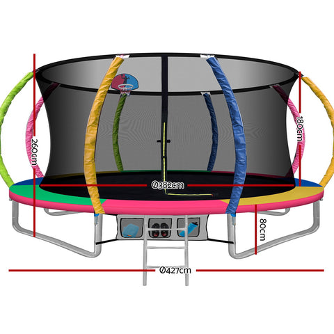 Image of Everfit 14FT Trampoline Round Trampolines With Basketball Hoop Kids Present Gift Enclosure Safety Net Pad Outdoor Multi-coloured
