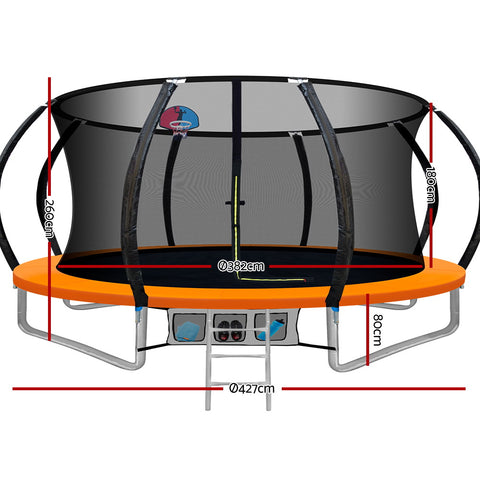 Image of Everfit 14FT Trampoline Round Trampolines With Basketball Hoop Kids Present Gift Enclosure Safety Net Pad Outdoor Orange