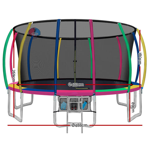 Image of Everfit 16FT Trampoline Round Trampolines With Basketball Hoop Kids Present Gift Enclosure Safety Net Pad Outdoor Multi-coloured