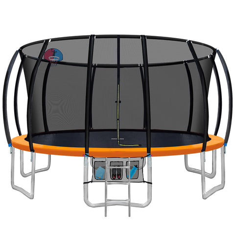 Image of Everfit 16FT Trampoline Round Trampolines With Basketball Hoop Kids Present Gift Enclosure Safety Net Pad Outdoor Orange