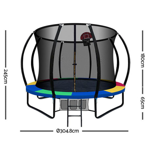 Image of Everfit 10FT Trampoline With Basketball Hoop - Rainbow