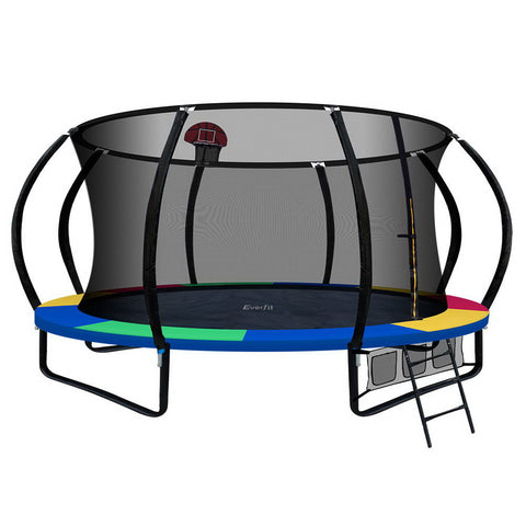 Image of Everfit 14FT Trampoline With Basketball Hoop - Rainbow