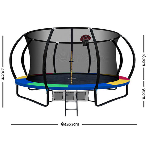 Image of Everfit 14FT Trampoline With Basketball Hoop - Rainbow