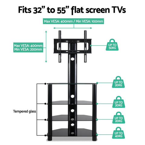 Image of Artiss TV Mount Stand Swivel Bracket 4 Tier Floor Shelf 32 to 50 inch Universal