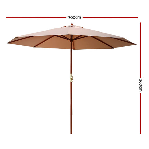 Image of Instahut Outdoor Umbrella 3M Pole Cantilever Stand Garden Umbrellas Patio Beige