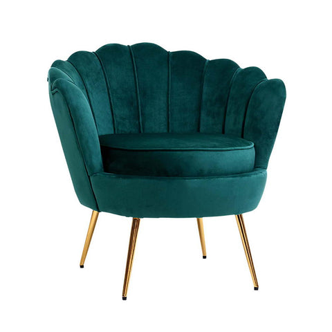 Image of Artiss Armchair Lounge Chair Accent Armchairs Retro Lounge Accent Chair Single Sofa Velvet Shell Back Seat Green