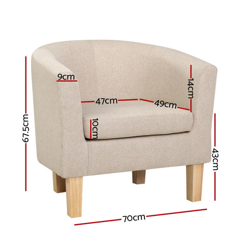 Image of Artiss Armchair Lounge Chair Tub Accent Armchairs Fabric Sofa Chairs Beige