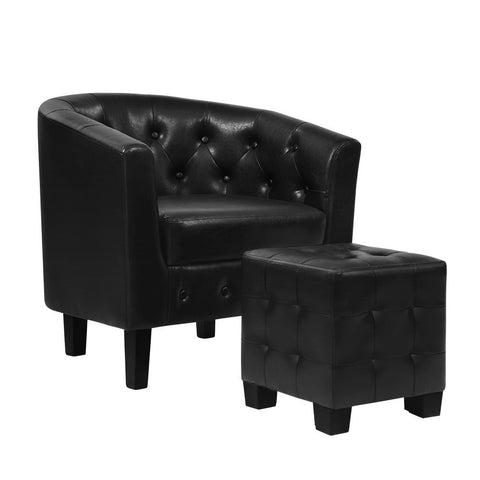 Image of Artiss Armchair Lounge Chair Ottoman Tub Accent Chairs PU Leather Sofa Armchairs Black