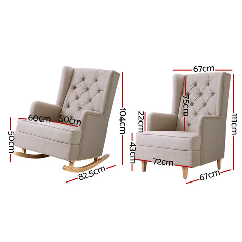 Image of Artiss Rocking Armchair Feedining Chair Fabric Armchairs Lounge Recliner Beige