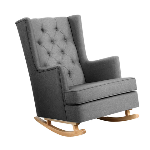 Image of Artiss Rocking Armchair Feeding Chair Linen Fabric Armchairs Lounge Retro Grey