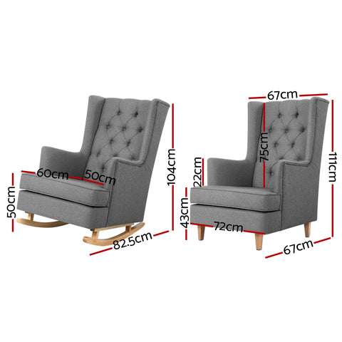 Image of Artiss Rocking Armchair Feeding Chair Linen Fabric Armchairs Lounge Retro Grey