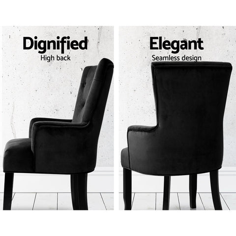 Image of Artiss Dining Chairs French Provincial Chair Velvet Fabric Timber Retro Black