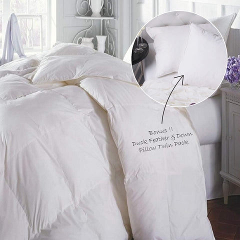 Image of Duck Feather & Down Quilt 500GSM + Duck Feather and Down Pillows 2 Pack Combo - Double - White