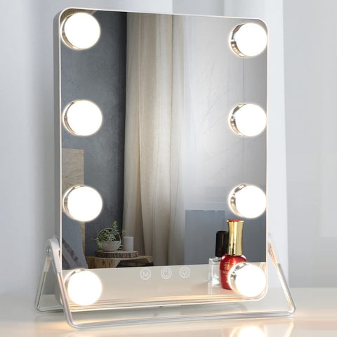 Image of 10X Magnifying Vanity Mirror with Lights with 8 Dimmable Bulbs for Makeup and Travel (Grey, 31 x25 cm)