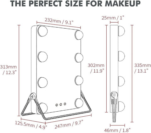 Image of 10X Magnifying Vanity Mirror with Lights with 8 Dimmable Bulbs for Makeup and Travel (Grey, 31 x25 cm)