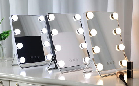 Image of 10X Magnifying Vanity Mirror with Lights with 8 Dimmable Bulbs for Makeup and Travel (Grey, 31 x25 cm)